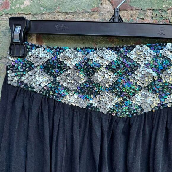 Y2K‎ Royal Mohans Skirt Women's Size Medium Sequin Midi Maxi Black Beaded Boho - Picture 2 of 7